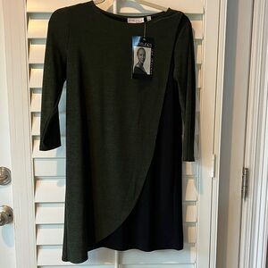 NWT Attitudes by Renee Asymmetrical Green and Black Dress. Size XXS